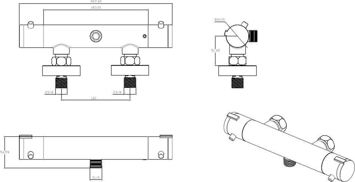 SCHÜTTE London Thermostatische Douchekraan - Hartafstand 120 Mm - Zwart Mat 12 SCHÜTTE London Thermostatische Douchekraan - Hartafstand 120 Mm - Zwart Mat - Afbeelding 10