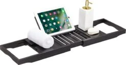 ACAZA Badrekje - Uitschuifbare Bamboe Bad Brug (Min 70 Cm - Max 105cm) - Verstelbare Plank Voor In Bad Met Tablet Houder - Zwart -Badkamerproducten Winkel 1200x622 1