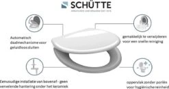 SCHÜTTE WC-Bril 82304 ANTHRAZIT - Duroplast - Soft Close - Afklikbaar - RVS-Scharnieren - Gelakt - Antraciet -Badkamerproducten Winkel 1200x633 3