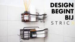 STRICX Doucherek 2 Laags Zwart - Zelfklevend Doucherek Inclusief 3 Ophanghaakjes - Doucherek Voor Badkamer / Keuken - Doucherek Met Plakstrip - Keukenrek Met Plakstrip - Badrek Douche - Kruidenrek Specerijen - Badkamerrek Douchemandje -Badkamerproducten Winkel 1200x675 20