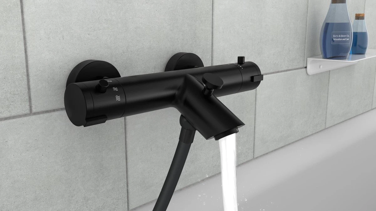 SCHÜTTE London Thermostatische Badkraan - Hartafstand 150 Mm - Zwart Mat 5 SCHÜTTE London Thermostatische Badkraan - Hartafstand 150 Mm - Zwart Mat - Afbeelding 3