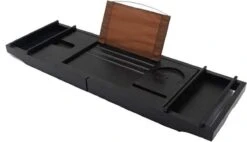 Merkloos Decopatent® Badplank - Uitschuifbaar 75 -> 110 Cm - Verstelbaar Bamboe Badrekje Voor In Bad - Boekenhouder - Tablethouder - Zwart -Badkamerproducten Winkel 1200x691