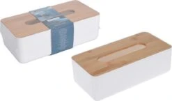 Merkloos Tissuedoos/tissuebox Rechthoekig Van Kunststof Met Bovenkant Van Bamboe Hout 26 X 13 Cm Wit -Badkamerproducten Winkel 1200x703 1