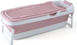 Livista® - Opvouwbaar XXL Bad - Roze - Zitbad - Inklapbaar - Bath Bucket - 158 CM LANG - XXL - Incl. Onderwater LED Lichten En Rugkussen