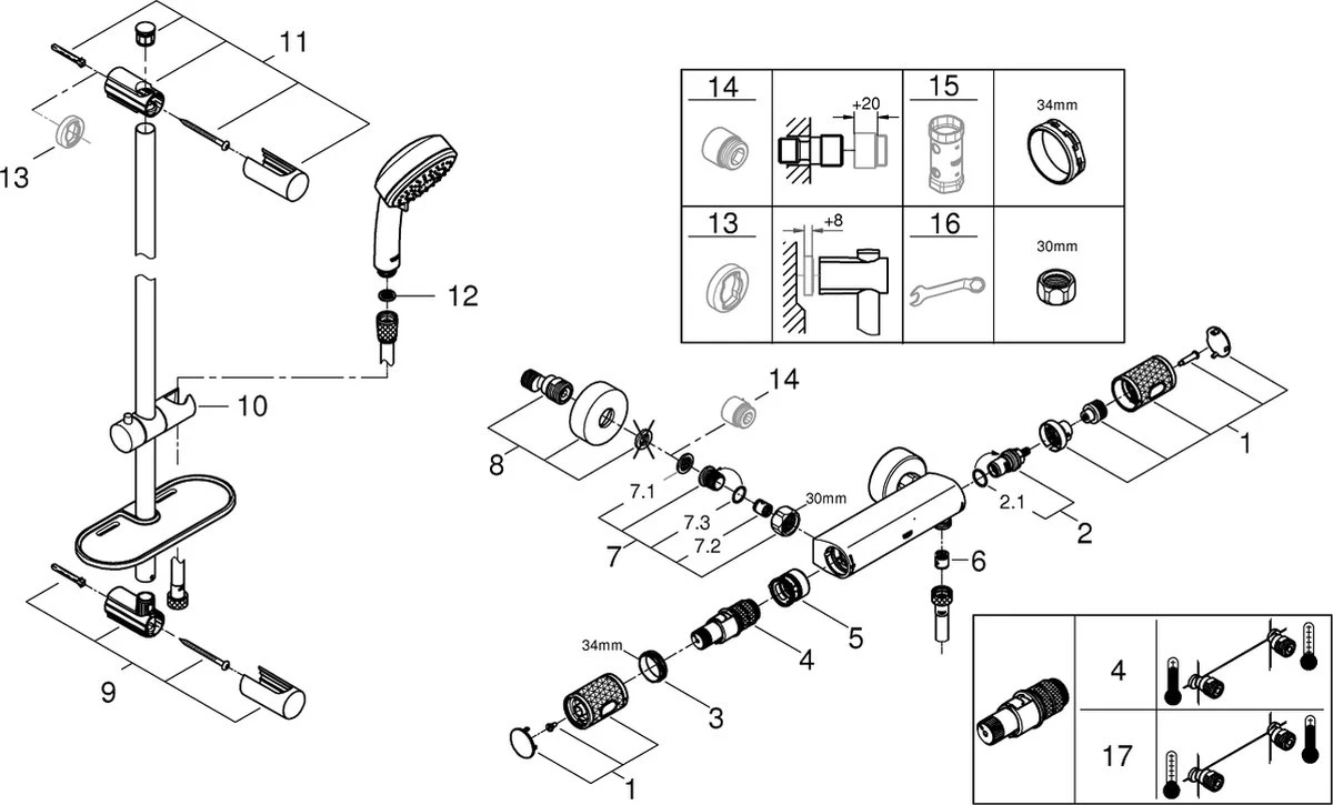 GROHE QuickFix Precision Feel Thermostatische Douchekraan - Met Glijstangset - EcoJoy - CoolTouch - Chroom - 34791000 9 GROHE QuickFix Precision Feel Thermostatische Douchekraan - Met Glijstangset - EcoJoy - CoolTouch - Chroom - 34791000 - Afbeelding 7