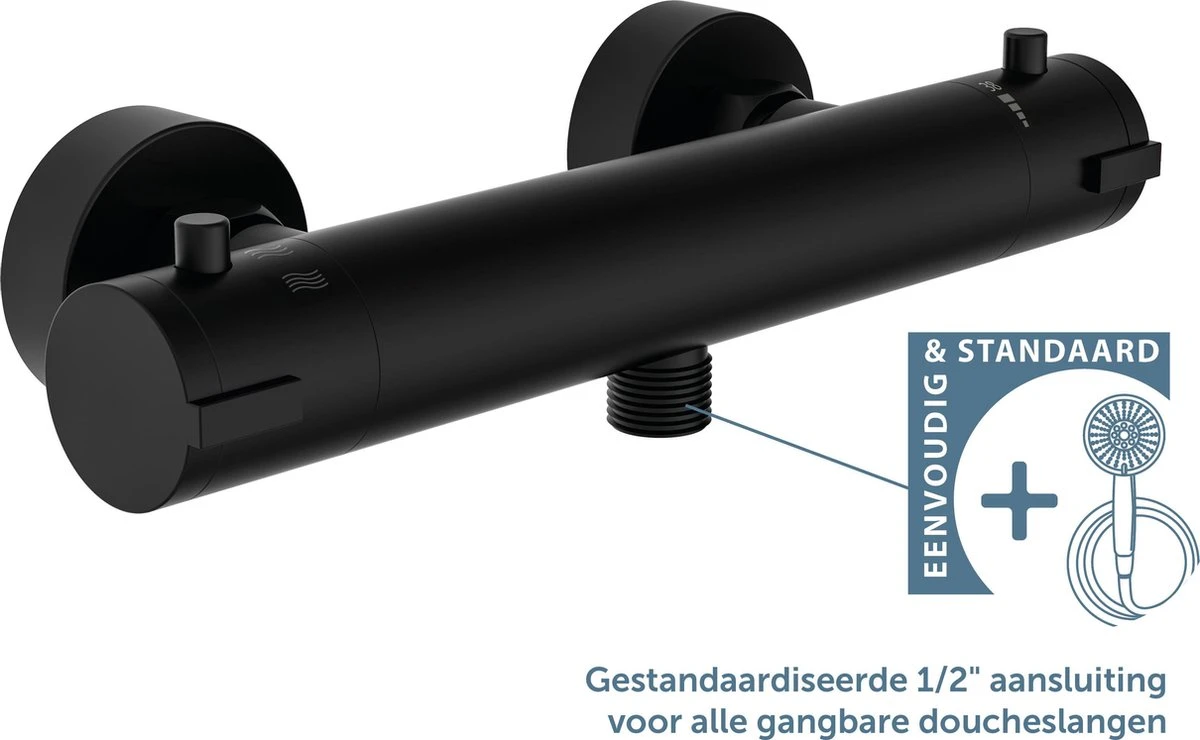 SCHÜTTE London Thermostatische Douchekraan - Hartafstand 120 Mm - Zwart Mat 5 SCHÜTTE London Thermostatische Douchekraan - Hartafstand 120 Mm - Zwart Mat - Afbeelding 3