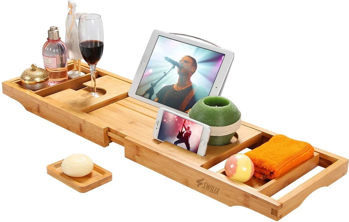 SWILIX ® Badplank - Uitschuifbaar - Voor In Bad - 71 Tot 108 Cm - Met Houder - Hout 3 SWILIX ® Badplank - Uitschuifbaar - Voor In Bad - 71 Tot 108 Cm - Met Houder - Hout