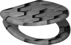 SCHÜTTE WC-Bril 82392 GREY HEXAGONS - Duroplast - Soft Close - Afklikbaar - RVS-Scharnieren - Decor - 3-zijdige Print -Badkamerproducten Winkel 1200x767 6