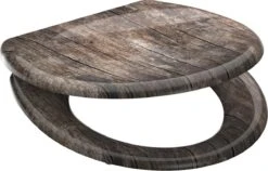 SCHÜTTE WC-Bril 82368 OLD WOOD - Duroplast - Soft Close - Afklikbaar - RVS-Scharnieren - Decor - 3-zijdige Print -Badkamerproducten Winkel 1200x768 7