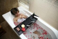 Merkloos Decopatent® Badplank - Uitschuifbaar 75 -> 110 Cm - Verstelbaar Bamboe Badrekje Voor In Bad - Boekenhouder - Tablethouder - Zwart -Badkamerproducten Winkel 1200x800 48