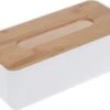 Merkloos Tissuedoos/tissuebox Rechthoekig Van Kunststof Met Bovenkant Van Bamboe Hout 26 X 13 Cm Wit -Badkamerproducten Winkel 1200x824 1