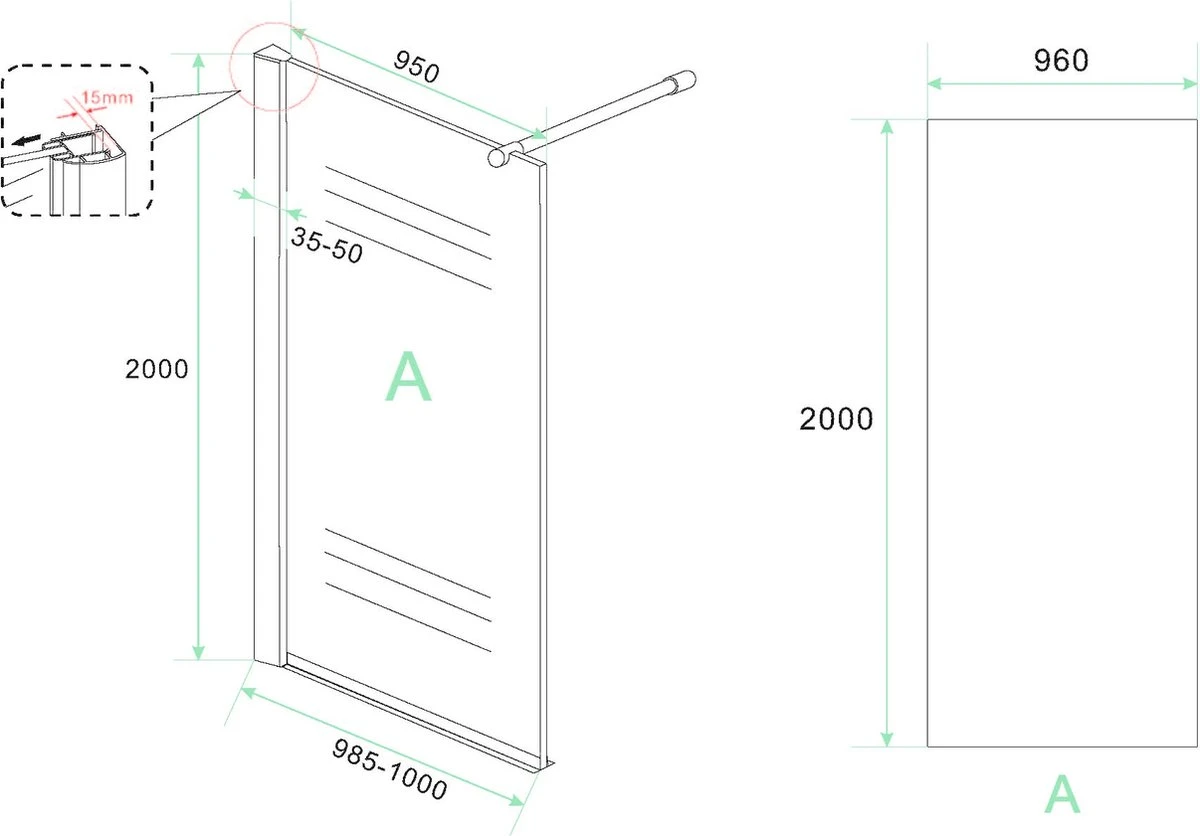 Wiesbaden Eco Inloopdouche + Muurprofiel - 8 Mm Nano - 100 X 200 Cm 9 Wiesbaden Eco Inloopdouche + Muurprofiel - 8 Mm Nano - 100 X 200 Cm - Afbeelding 7