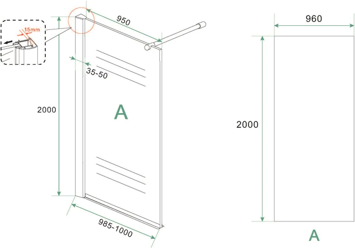 Wiesbaden Eco Inloopdouche + Muurprofiel - 8 Mm Nano - 100 X 200 Cm 14 Wiesbaden Eco Inloopdouche + Muurprofiel - 8 Mm Nano - 100 X 200 Cm - Afbeelding 12