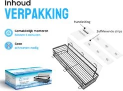 RVS Doucherek Zelfklevend Zonder Boren Zwart - Douchemandje Met 15KG Draagvermogen - Planchet Badkamerrek - Shower Rack - 31x10cm -Badkamerproducten Winkel 1200x896