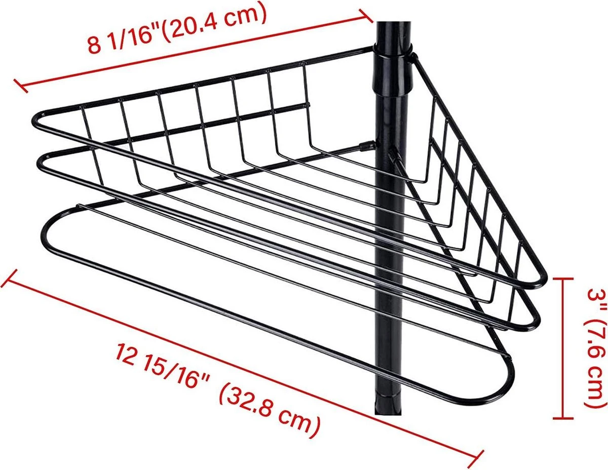 SensaHome Telescopisch Douche Rek Met 4 Lagen - Verstelbaar Bad / Douche Hoekrek Opbergrek - Uitschuifbaar Van 145-250 Cm - Zwart 7 SensaHome Telescopisch Douche Rek Met 4 Lagen - Verstelbaar Bad / Douche Hoekrek Opbergrek - Uitschuifbaar Van 145-250 Cm - Zwart - Afbeelding 5