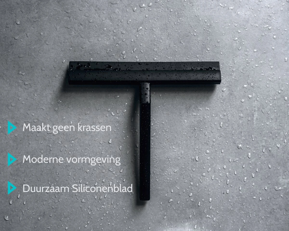 Douchewisser Zwart Met Magneetstrip - Badkamer Accessoires - Raamwisser - Trekker Douche - Silicone - 21cm X 20cm 4 Douchewisser Zwart Met Magneetstrip - Badkamer Accessoires - Raamwisser - Trekker Douche - Silicone - 21cm X 20cm - Afbeelding 2