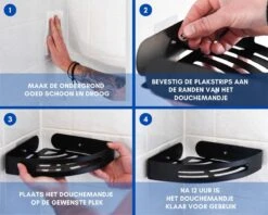 Doucherek Zonder Boren Badkamer Accessoires Zelfklevend | Douchemandje | Badrek | Douche Rek Zwart | Hoekrek Hangend | Blueplato® -Badkamerproducten Winkel 1200x960 8