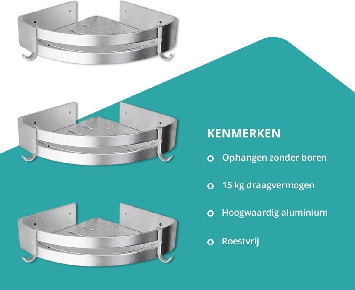 Sens Design Doucherekjes Set Van 3 - Doucherek Zonder Boren - Zilver 4 Sens Design Doucherekjes Set Van 3 - Doucherek Zonder Boren - Zilver - Afbeelding 2