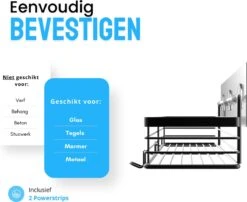 RVS Doucherek Zelfklevend Zonder Boren Zwart - Douchemandje Met 15KG Draagvermogen - Planchet Badkamerrek - Shower Rack - 31x10cm -Badkamerproducten Winkel 1200x982 2