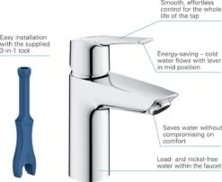 GROHE QuickFix Start Waterbesparende Wastafelkraan - Met EcoJoy® - Incl. Push-open Waste - Chroom - 23551002 -Badkamerproducten Winkel 1200x985 1