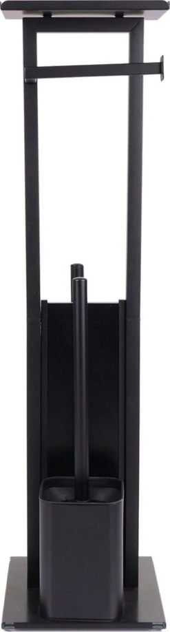 Mmoods Toiletbutler Zwart - WC Borstel Met Toiletrolhouder Vrijstaand - Toiletborstel Siliconen Industrieel Design Mmoods - Reserverolhouder Zonder Boren Staand Met Plankje RVS -Badkamerproducten Winkel 323x1200