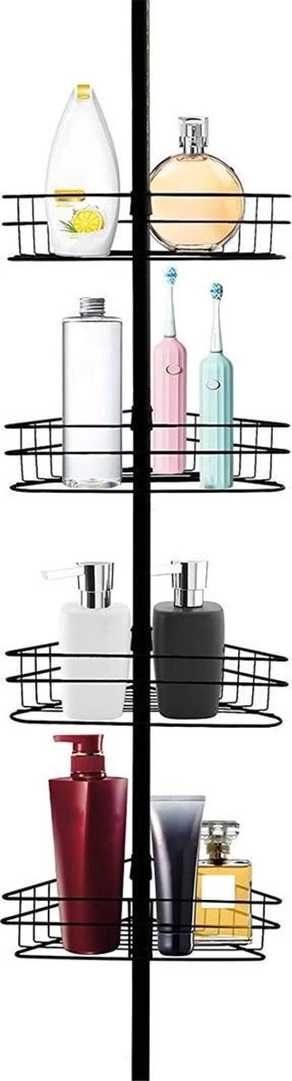 SensaHome Telescopisch Douche Rek Met 4 Lagen - Verstelbaar Bad / Douche Hoekrek Opbergrek - Uitschuifbaar Van 145-250 Cm - Zwart 3 SensaHome Telescopisch Douche Rek Met 4 Lagen - Verstelbaar Bad / Douche Hoekrek Opbergrek - Uitschuifbaar Van 145-250 Cm - Zwart