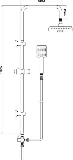 Relaxwonen - Regendouche Set Zwart Met Handdouche - Extra Stevig -Badkamerproducten Winkel 550x1200