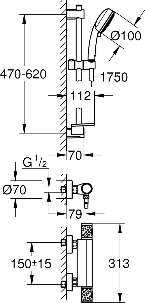 GROHE QuickFix Precision Feel Thermostatische Douchekraan - Met Glijstangset - EcoJoy - CoolTouch - Chroom - 34791000 4 GROHE QuickFix Precision Feel Thermostatische Douchekraan - Met Glijstangset - EcoJoy - CoolTouch - Chroom - 34791000 - Afbeelding 2