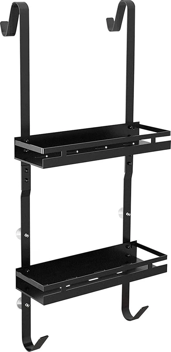 Bonoff Doucherek Zwart – 2 Laags - Doucherek Zonder Boren - Zwart – Doucherek Hangend - Badkamerrek –RVS – Badkamer Accessoires – Stijlvol 3 Bonoff Doucherek Zwart – 2 Laags - Doucherek Zonder Boren - Zwart – Doucherek Hangend - Badkamerrek –RVS – Badkamer Accessoires – Stijlvol