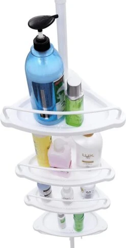 Merkloos Telescopisch Douche Rek Met 4 Lagen - Verstelbaar Bad / Douche Hoekrek Opbergrek - Uitschuifbaar Van 85-305 Cm - Wit -Badkamerproducten Winkel 611x1200 2