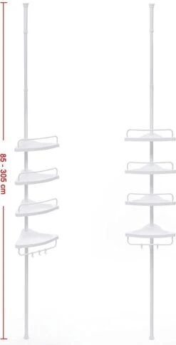 Merkloos Telescopisch Douche Rek Met 4 Lagen - Verstelbaar Bad / Douche Hoekrek Opbergrek - Uitschuifbaar Van 85-305 Cm - Wit -Badkamerproducten Winkel 613x1200