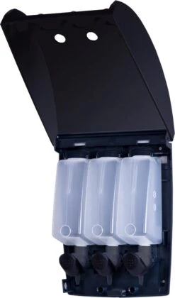 Aquathof, Zeepdispenser, Mat Zwart, 3 Kamer, 3 Reservoirs, 3x350ml, Hangend, Wandmontage -Badkamerproducten Winkel 705x1200