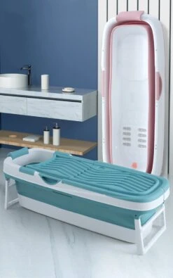 Livista® - Opvouwbaar XXL Bad - Blauw - Zitbad - Inklapbaar - Bath Bucket - 158 CM LANG - XXL - Incl. Onderwater LED Lichten En Rugkussen -Badkamerproducten Winkel 751x1200 2