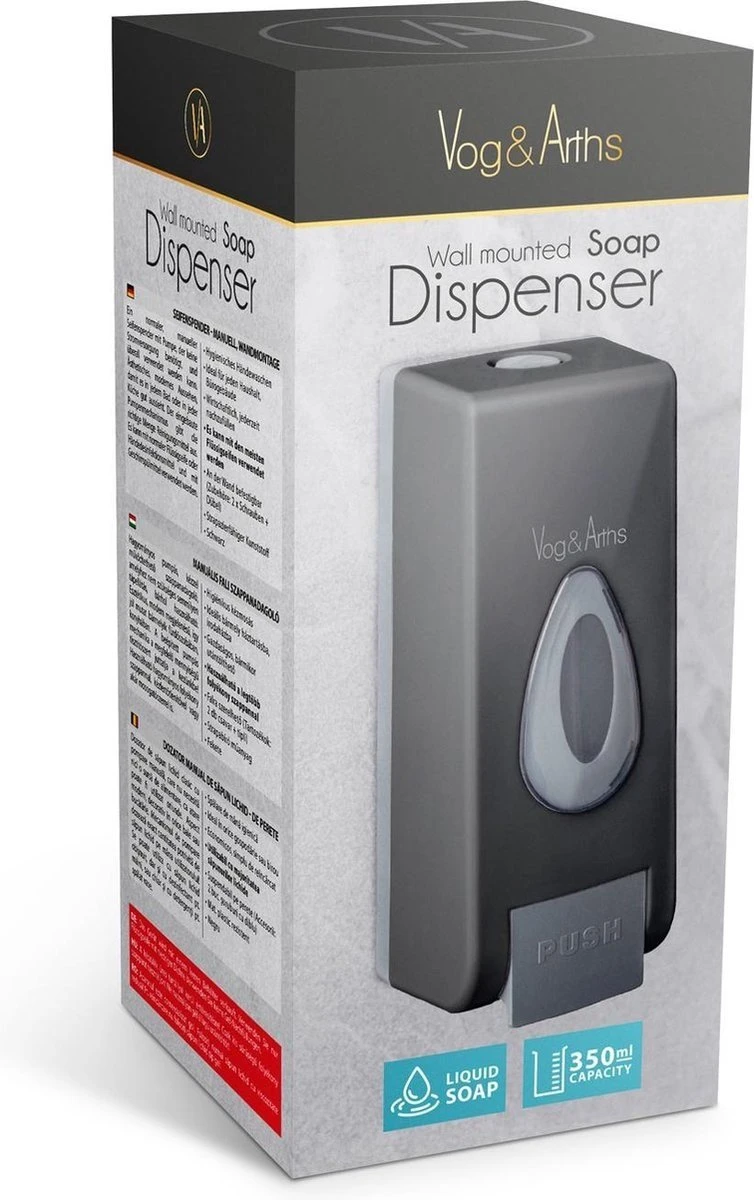 Vog&Arths - Zeepdispenser Wandmontage - Hangend Zeeppompje Muur - Zwart - Mechanische Zeep Pomp - 350ML - Zonder Batterijen! 4 Vog&Arths - Zeepdispenser Wandmontage - Hangend Zeeppompje Muur - Zwart - Mechanische Zeep Pomp - 350ML - Zonder Batterijen! - Afbeelding 2