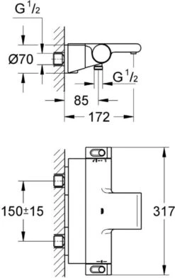 GROHE Grohtherm 2000 New Thermostatische Badkraan - 15cm - CoolTouch - Met Tray - Chroom - 34464001 -Badkamerproducten Winkel 756x1200 1
