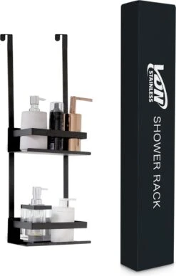VDN Stainless Doucherek Zonder Boren - Doucherek Hangend - Doucherek Zwart - RVS - Doucherek Aan Douchewand - 2 Laags -Badkamerproducten Winkel 764x1200 4