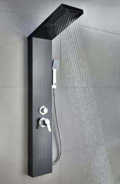 Badplaats Douchepaneel Aras - Zwart - Regendouche Met Mengkraan En Douchekop -Badkamerproducten Winkel 787x1200 1
