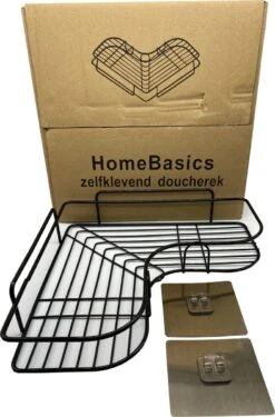 HomeBasics Zelfklevend Doucherek | Zwart | Zonder Boren | Doucherek Met Zuignap | Zuignappen | Doucherek Hoek | Badrek | Douchemandje | Keukenrek | Specerijenrek | Kruidenrek -Badkamerproducten Winkel 790x1200 3