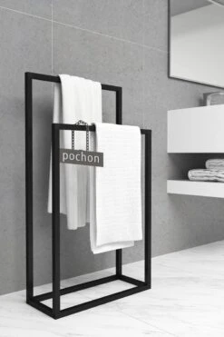 Pochon Home - Handdoekrek Metaal - Mat Zwart - Vrijstaand - Metaal - Handdoekhouder - 2 Rails -Badkamerproducten Winkel 800x1200 22