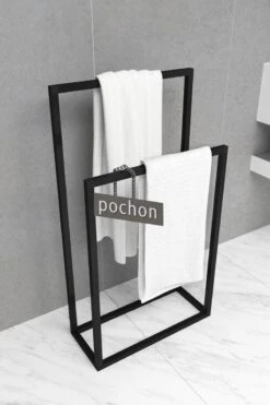 Pochon Home - Handdoekrek Metaal - Mat Zwart - Vrijstaand - Metaal - Handdoekhouder - 2 Rails -Badkamerproducten Winkel 800x1200 24