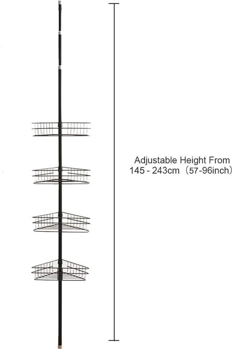 SensaHome Telescopisch Douche Rek Met 4 Lagen - Verstelbaar Bad / Douche Hoekrek Opbergrek - Uitschuifbaar Van 145-250 Cm - Zwart 5 SensaHome Telescopisch Douche Rek Met 4 Lagen - Verstelbaar Bad / Douche Hoekrek Opbergrek - Uitschuifbaar Van 145-250 Cm - Zwart - Afbeelding 3
