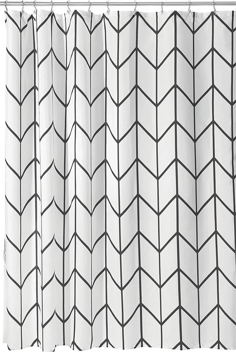 Douchegordijn Badkamer Accessoires - Visgraad - Zwart/Wit- 180x200 Cm 3 Douchegordijn Badkamer Accessoires - Visgraad - Zwart/Wit- 180x200 Cm