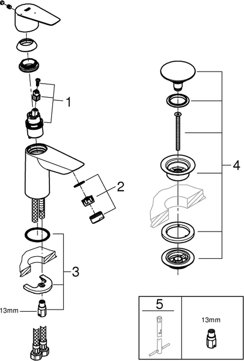 GROHE QuickFix Start Edge Wastafelkraan - Waterbesparend - Push Open Pop-up Waste - Chroom 10 GROHE QuickFix Start Edge Wastafelkraan - Waterbesparend - Push Open Pop-up Waste - Chroom - Afbeelding 8