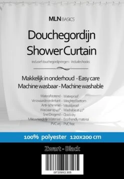 MLN Basics® Douchegordijn | Zwart | 120x200 Cm | Inclusief Ringen | Anti-schimmel 11 MLN Basics® Douchegordijn | Zwart | 120x200 Cm | Inclusief Ringen | Anti-schimmel -Badkamerproducten Winkel 835x1200