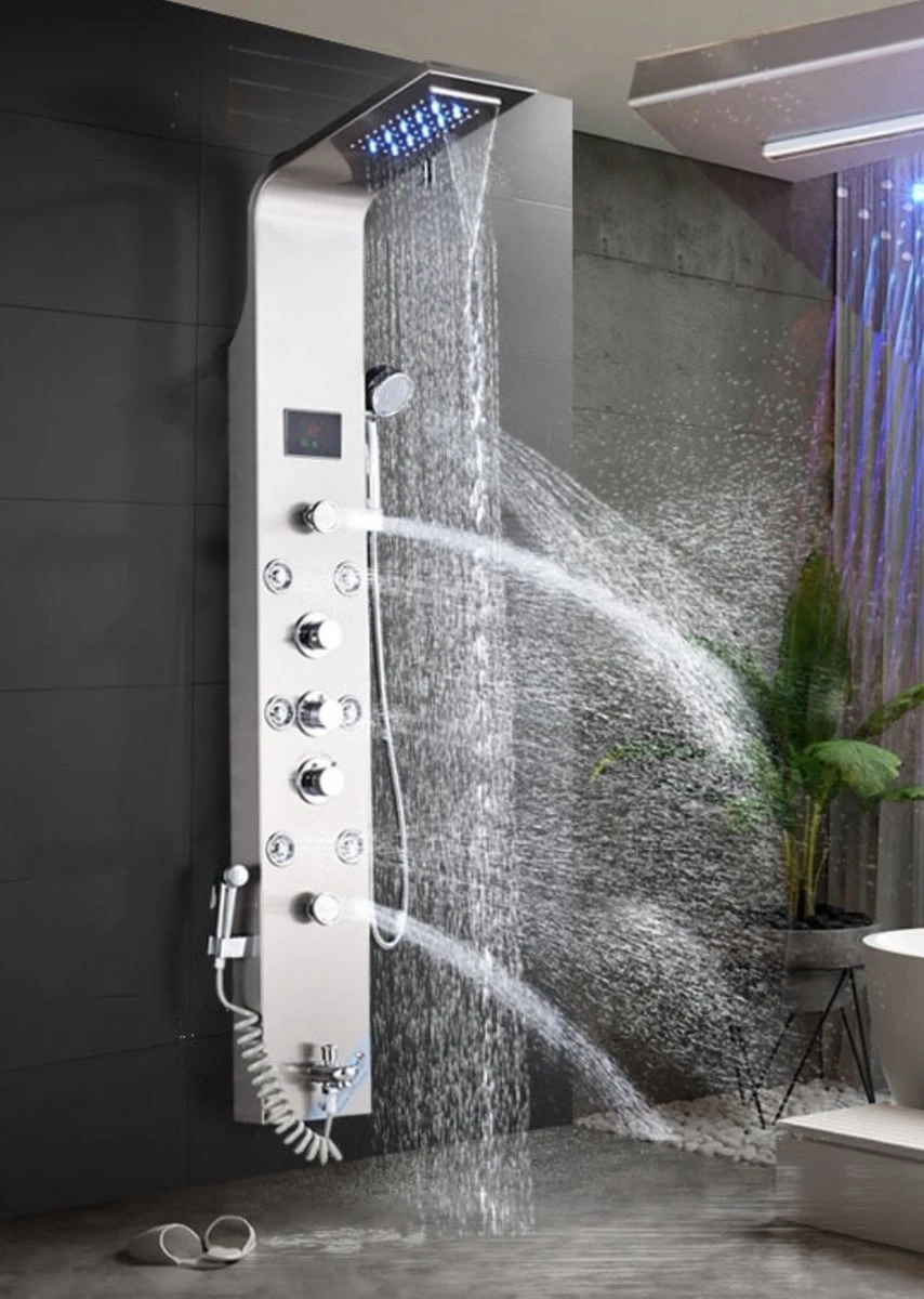 Douchepaneel Met Massage - Regendouche - Massage Jets - Waterval Douche - Met Thermostaatkraan En Handdouche - Zilver - Opbouw - Douchekop - Flanner® 3 Douchepaneel Met Massage - Regendouche - Massage Jets - Waterval Douche - Met Thermostaatkraan En Handdouche - Zilver - Opbouw - Douchekop - Flanner®