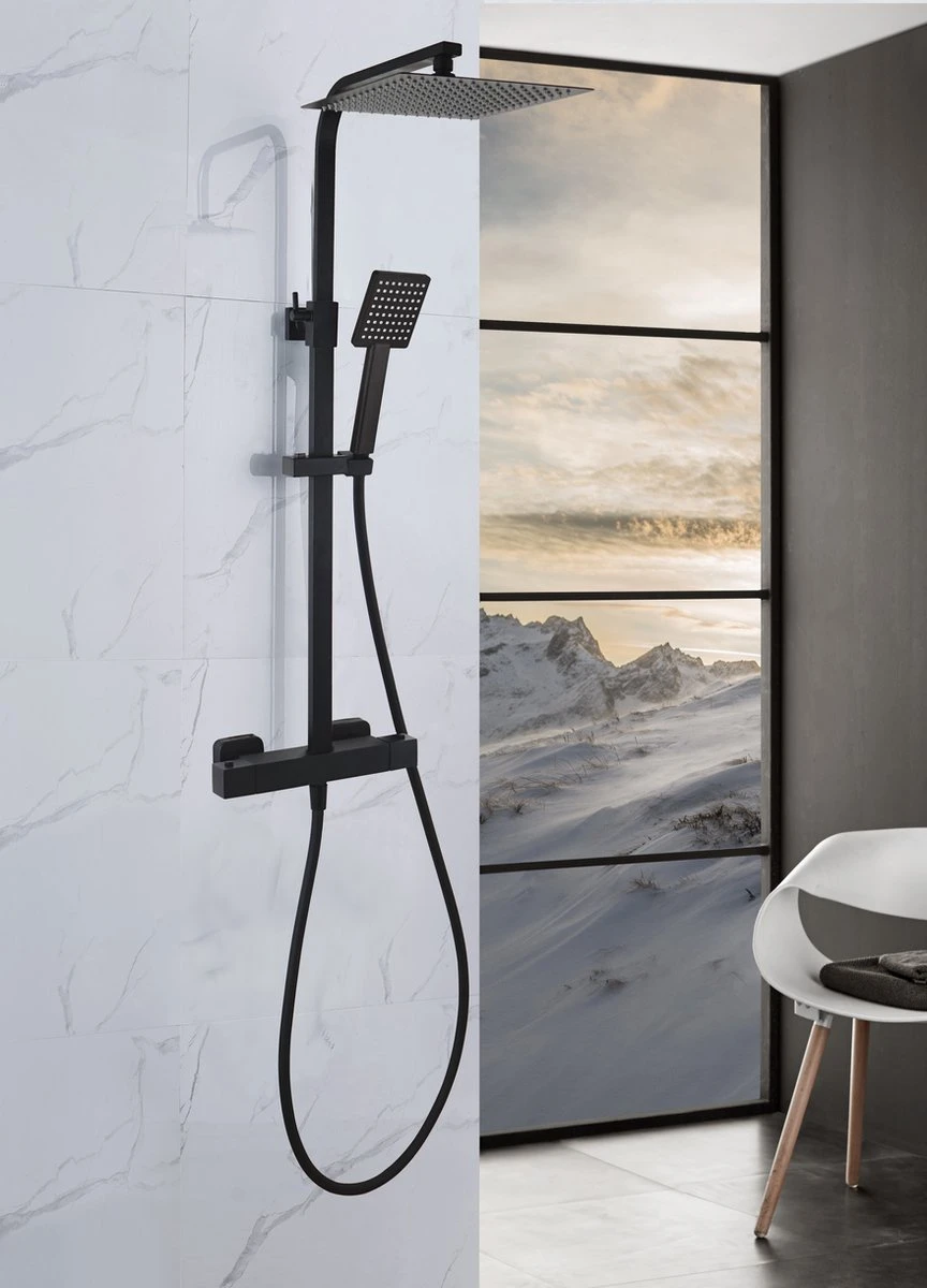 4bathroomz® Zwarte Regendouche Met Thermostaatkraan - 30 Cm Vierkant 5 4bathroomz® Zwarte Regendouche Met Thermostaatkraan - 30 Cm Vierkant - Afbeelding 3