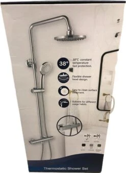 SAAR Opbouw Douche Set - Rond - Thermostaatkraan - Glijstang - Regendouche - Handdouche - Mat Zwart -Badkamerproducten Winkel 875x1200