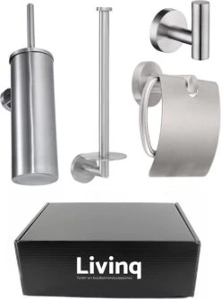 Toiletaccessoireset RVS 4-delig - Luxe Toilet Set - Toiletborstel Met Houder - Toiletrolhouder Met Klep - Reserverolhouder - Handdoekhaak - Zilver - Toiletset -Badkamerproducten Winkel 887x1200 2