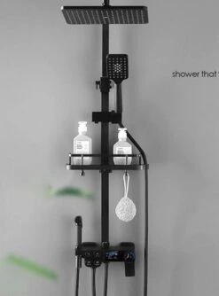 Merkloos Compleet Douchesysteem | ABS Doucheset | Mat Zwarte Hoofddouche En Handdouche | Vierkante Regendouche Voor Badkamer | Verstelbaar | Temperatuur Display | 360° Draaibaar