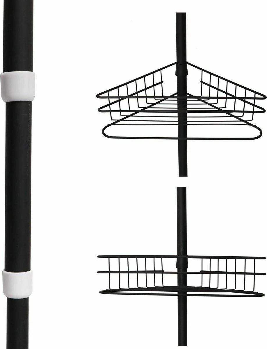 SensaHome Telescopisch Douche Rek Met 4 Lagen - Verstelbaar Bad / Douche Hoekrek Opbergrek - Uitschuifbaar Van 145-250 Cm - Zwart 10 SensaHome Telescopisch Douche Rek Met 4 Lagen - Verstelbaar Bad / Douche Hoekrek Opbergrek - Uitschuifbaar Van 145-250 Cm - Zwart - Afbeelding 8